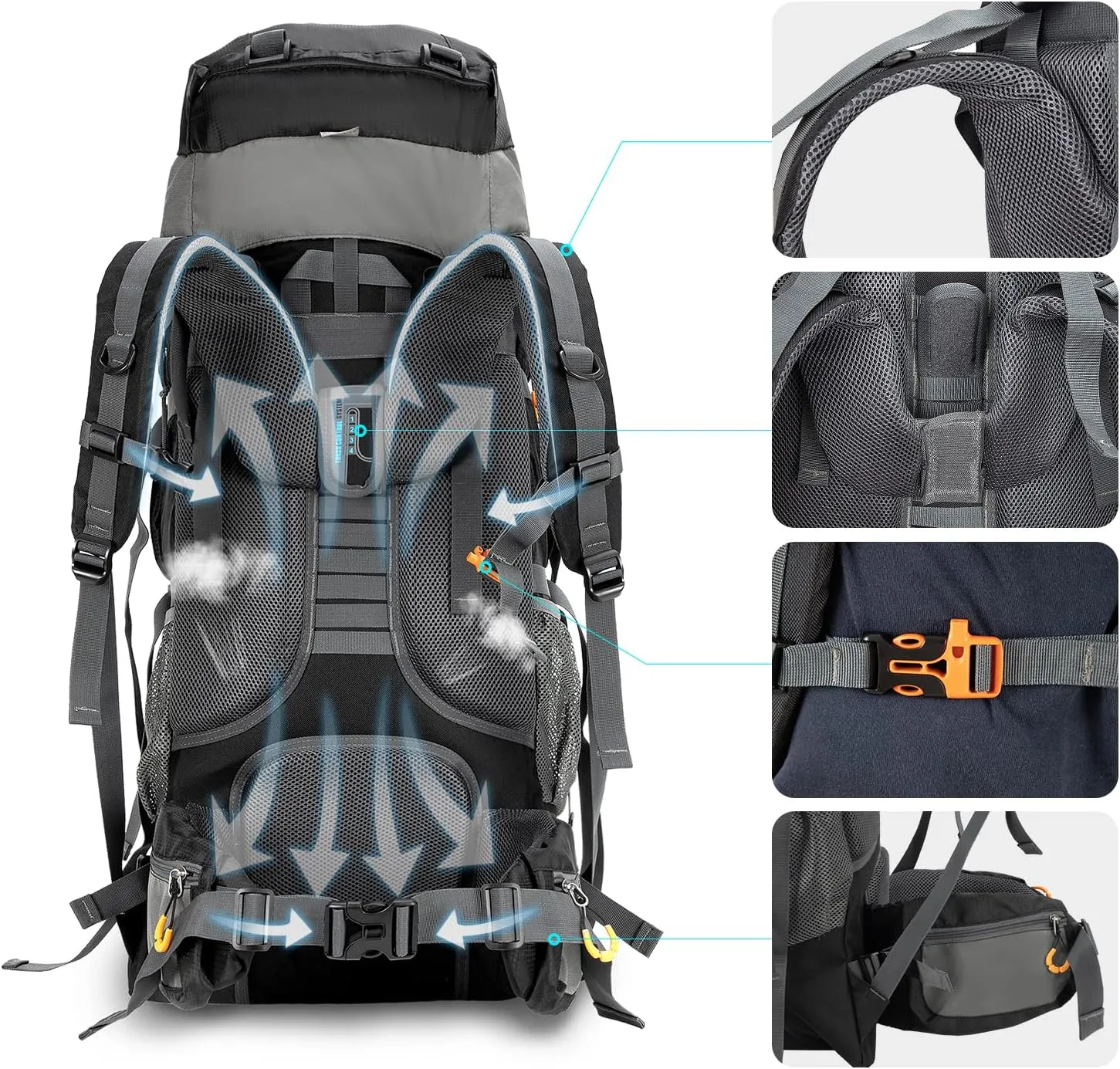 Night Cat Camping Backpacks 90L with Internal Frame Hiking Backpack for Men Women Waterproof Lightweight Breathable Outdoor Mountaineering Traveling