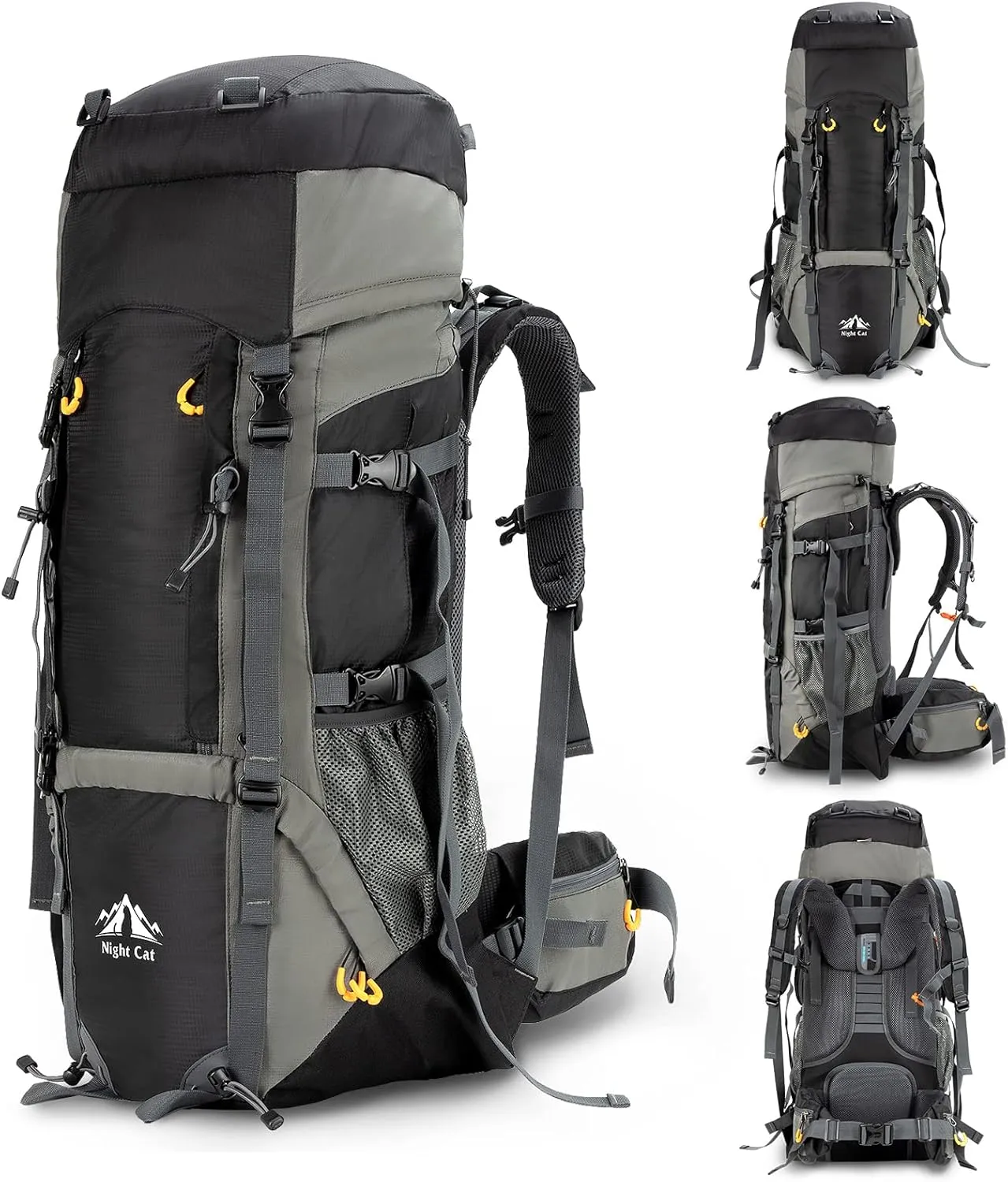 Night Cat Camping Backpacks 90L with Internal Frame Hiking Backpack for Men Women Waterproof Lightweight Breathable Outdoor Mountaineering Traveling