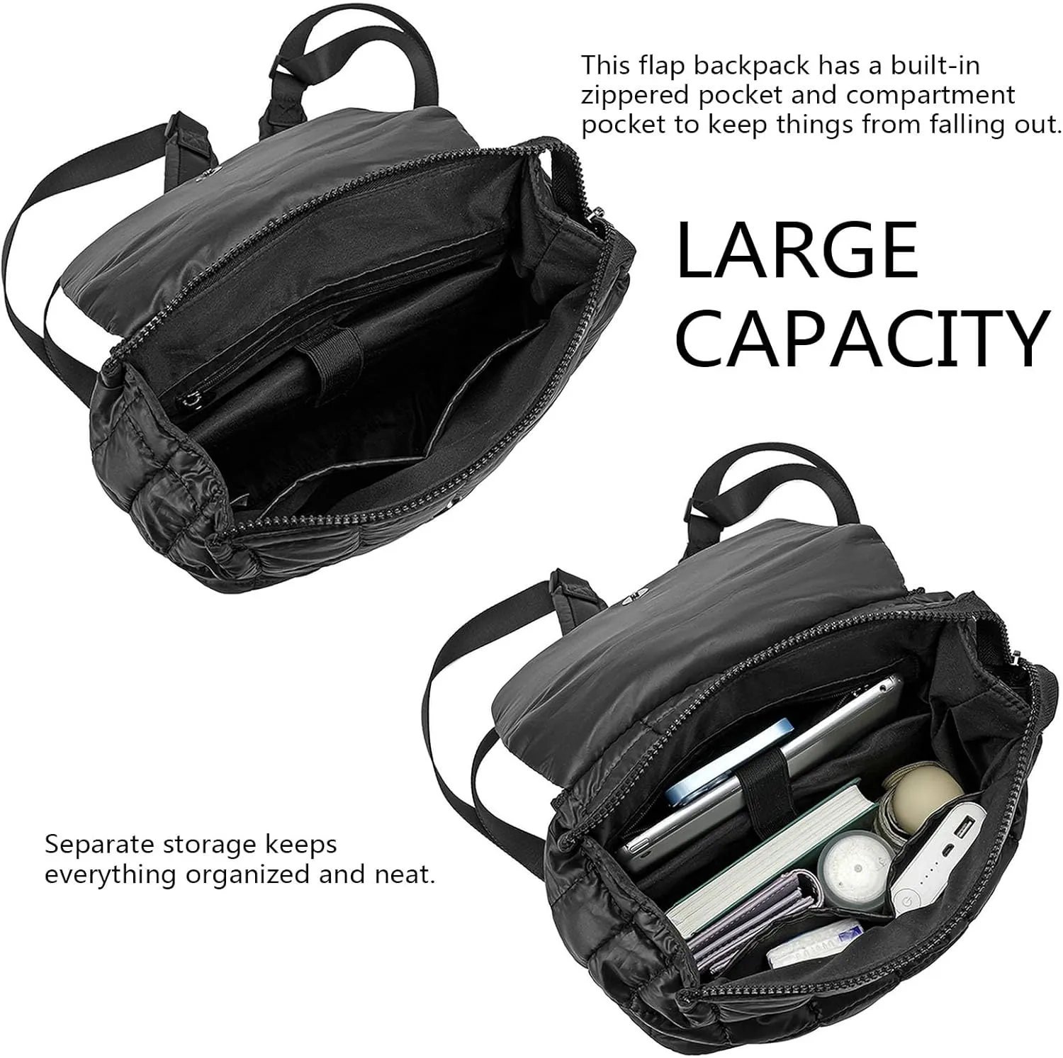 Niumike 10L Quilted Casual Daypacks Lightweight Shoulder Bag Solid Color Waterproof Nylon Flap Backpack for Traveling Hiking