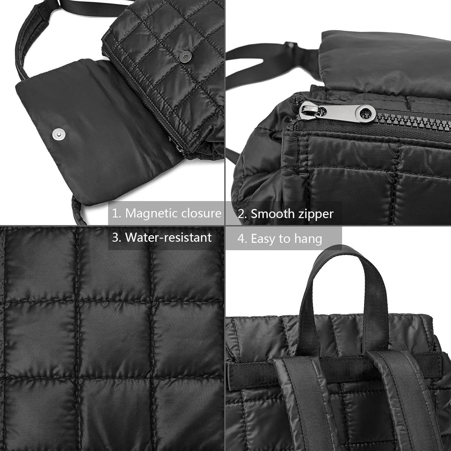 Niumike 10L Quilted Casual Daypacks Lightweight Shoulder Bag Solid Color Waterproof Nylon Flap Backpack for Traveling Hiking