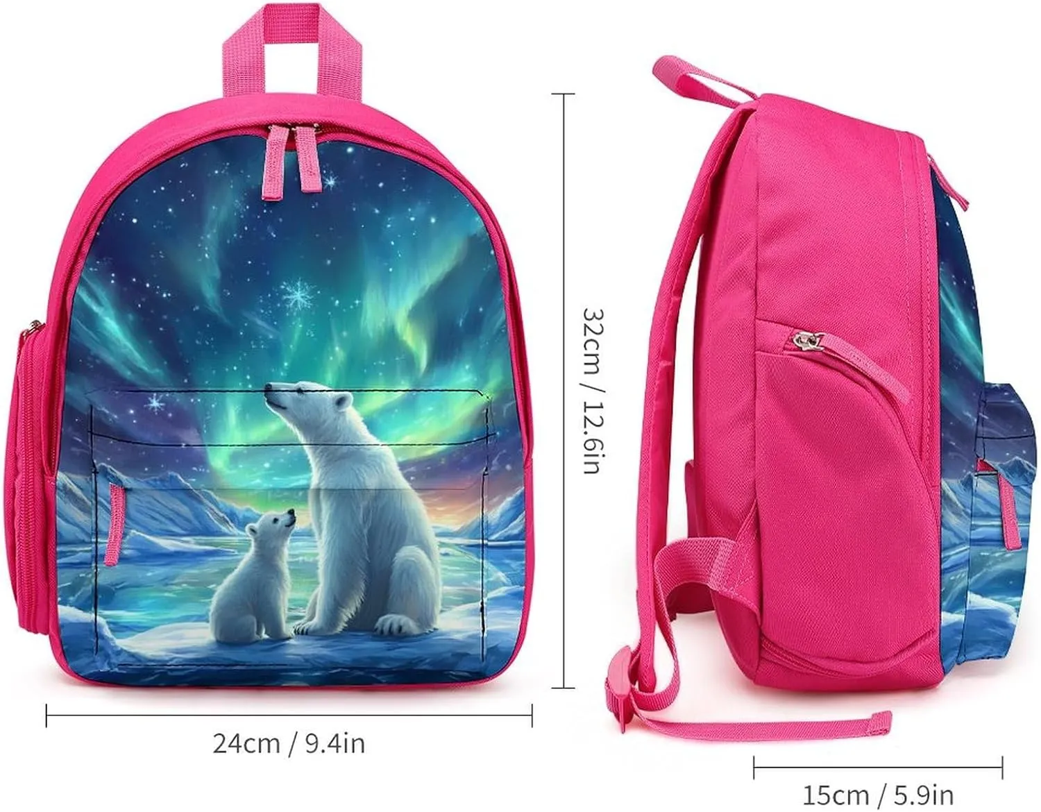 Northern Lights Polar Bear Backpack Small Shoulder Bag Travel Bag Casual Daybacks Handbags One Size