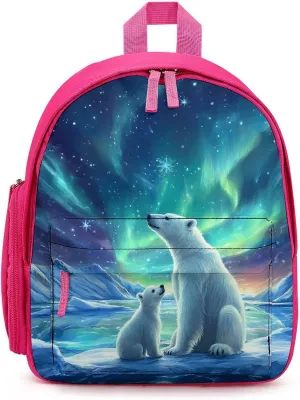 Northern Lights Polar Bear Backpack Small Shoulder Bag Travel Bag Casual Daybacks Handbags One Size