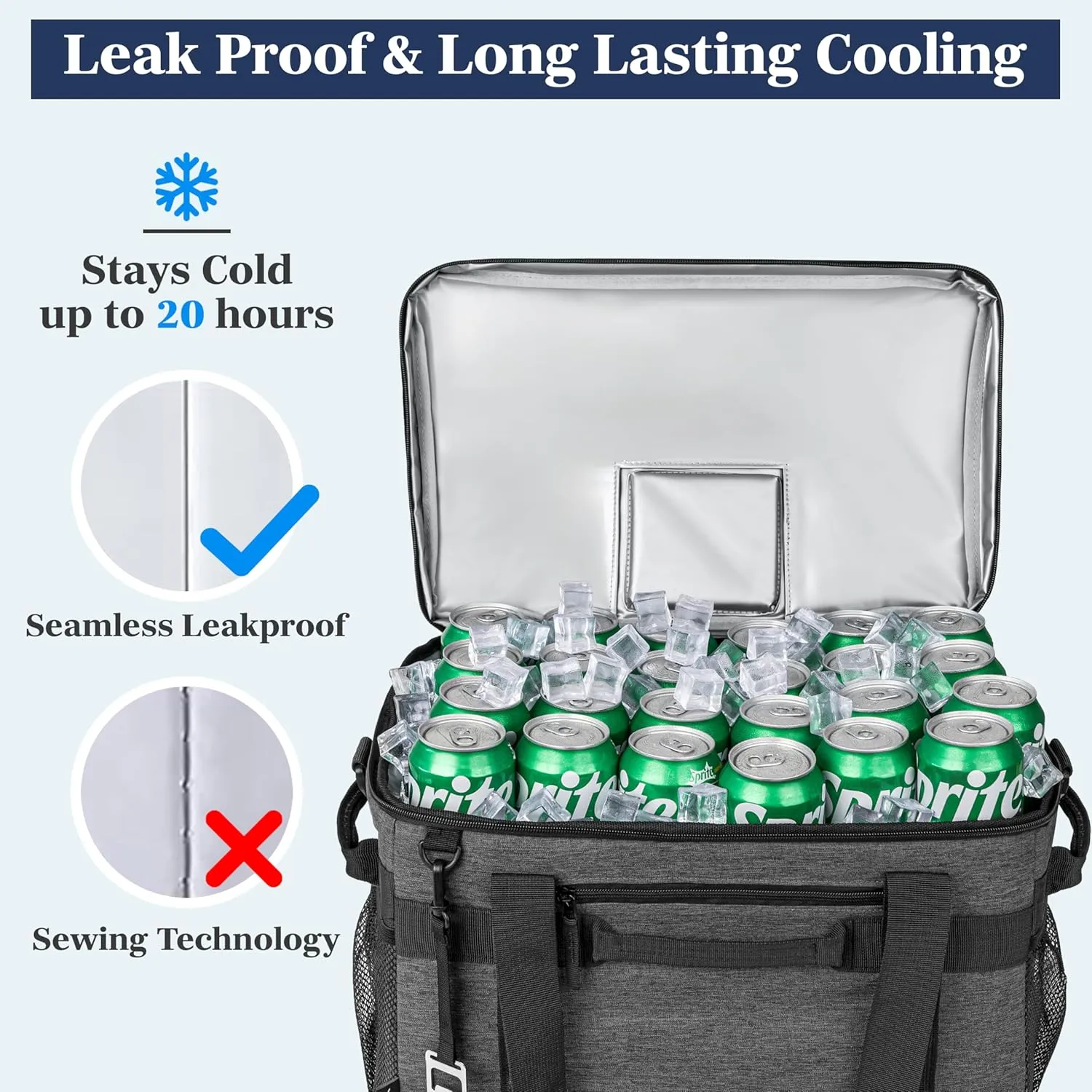 OPUX Cooler Bag, 48 Cans Insulated Soft Collapsible Portable Cooler, Soft Sided Leakproof Cooler for Beach Camping with Shoulder Strap, Ice Chest for Travel Road Trip Picnic, Charcoal Gray