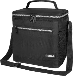 opux Extra Large Insulated Lunch Box Men Women, Lunch Bag for Work, Leakproof Soft Cooler Tote Adult, Lunch Pail, Picnic Beach Collapsible Food Bag with Shoulder Strap, Black