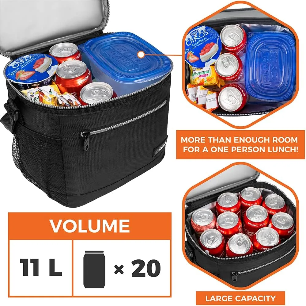opux Extra Large Insulated Lunch Box Men Women, Lunch Bag for Work, Leakproof Soft Cooler Tote Adult, Lunch Pail, Picnic Beach Collapsible Food Bag with Shoulder Strap, Black