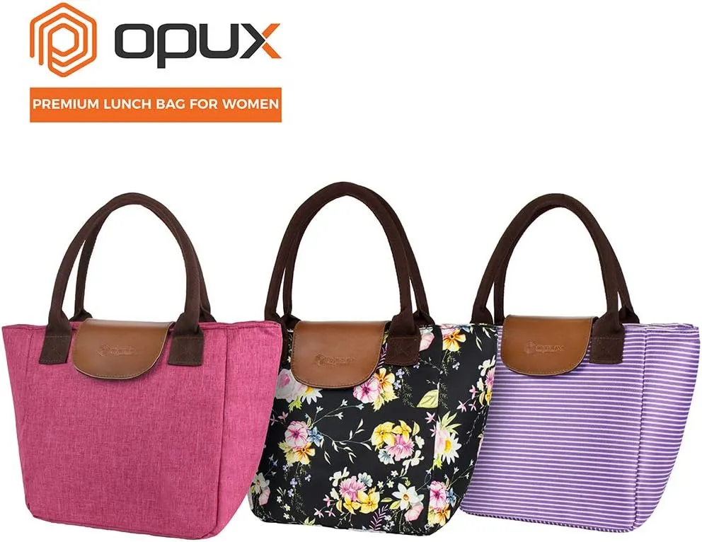 opux Lunch Bag Women, Insulated Lunch Box For Women, Large Womens Lunch Tote Work Office, Cute Soft Cooler Food Meal Prep Organizer, Cute Floral Lunch Purse Picnic Travel Beach, Flower Black