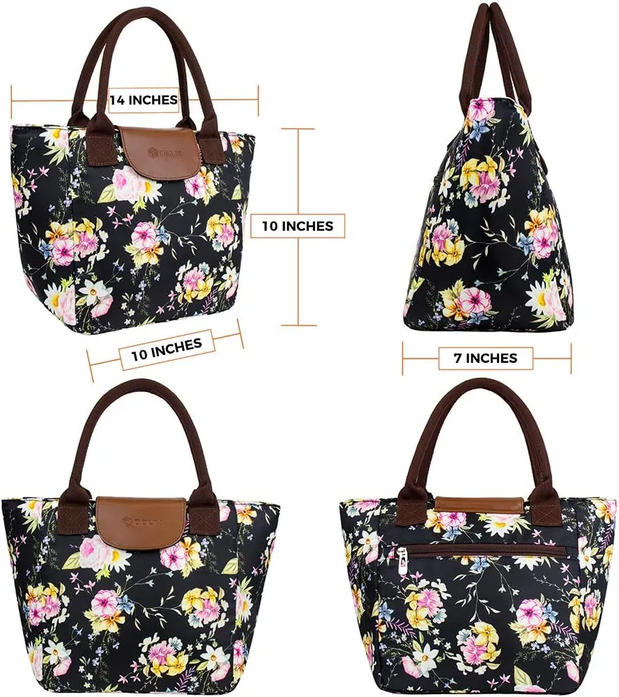 opux Lunch Bag Women, Insulated Lunch Box For Women, Large Womens Lunch Tote Work Office, Cute Soft Cooler Food Meal Prep Organizer, Cute Floral Lunch Purse Picnic Travel Beach, Flower Black