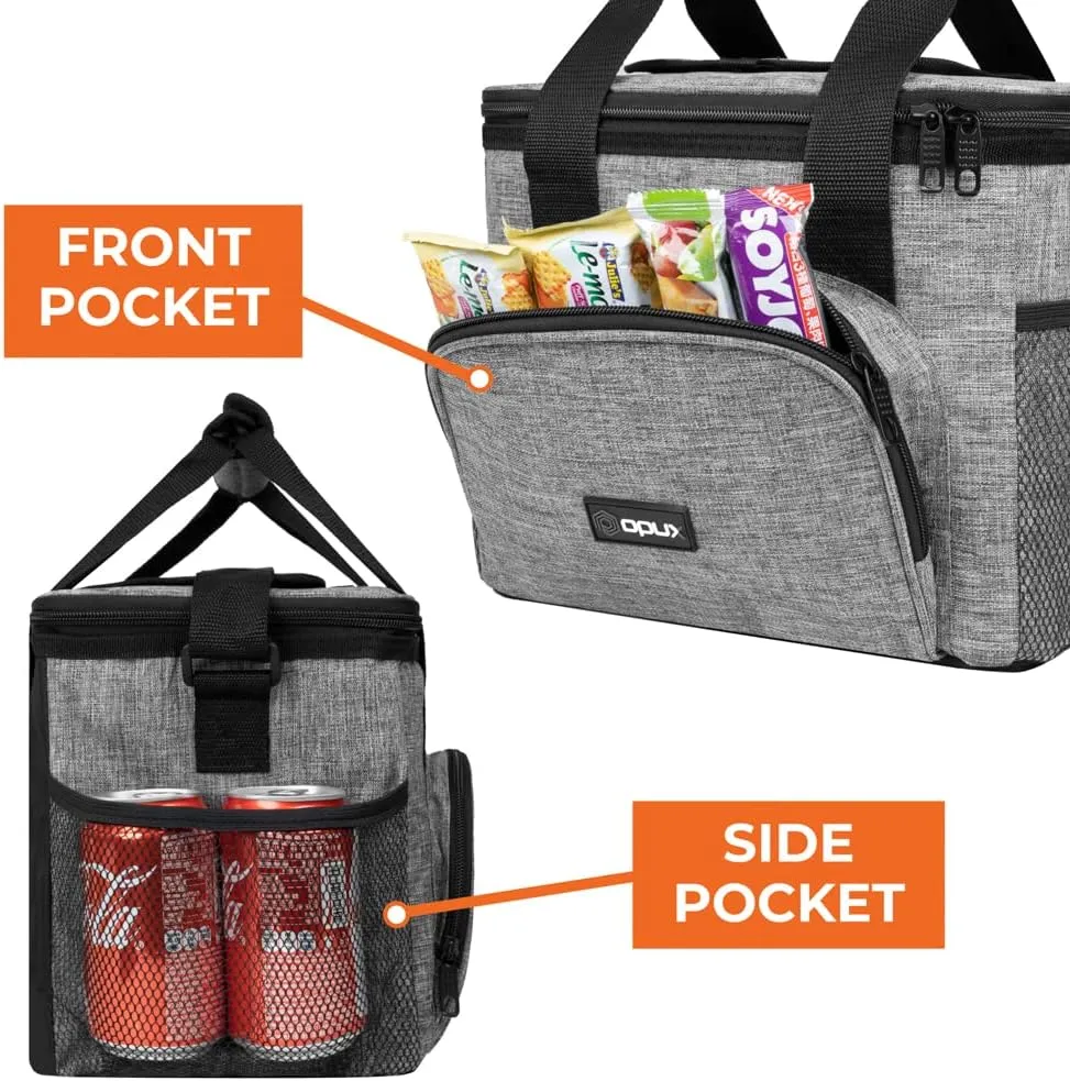 OPUX Soft Cooler Bag, Insulated Collapsible Lunch Cooler Bag for Men Work Camping Beach Travel, Portable Soft Sided Leakproof Waterproof Large Lunch Bag Box with Shoulder Strap 18 Cans, Heather Gray