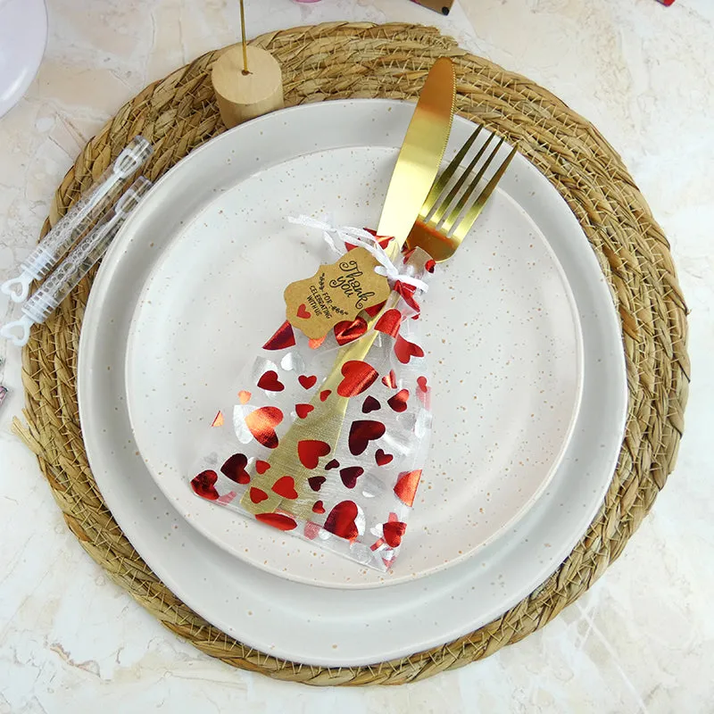 ORGANZA BAG RED HEARTS 14.5X10CM 5PC