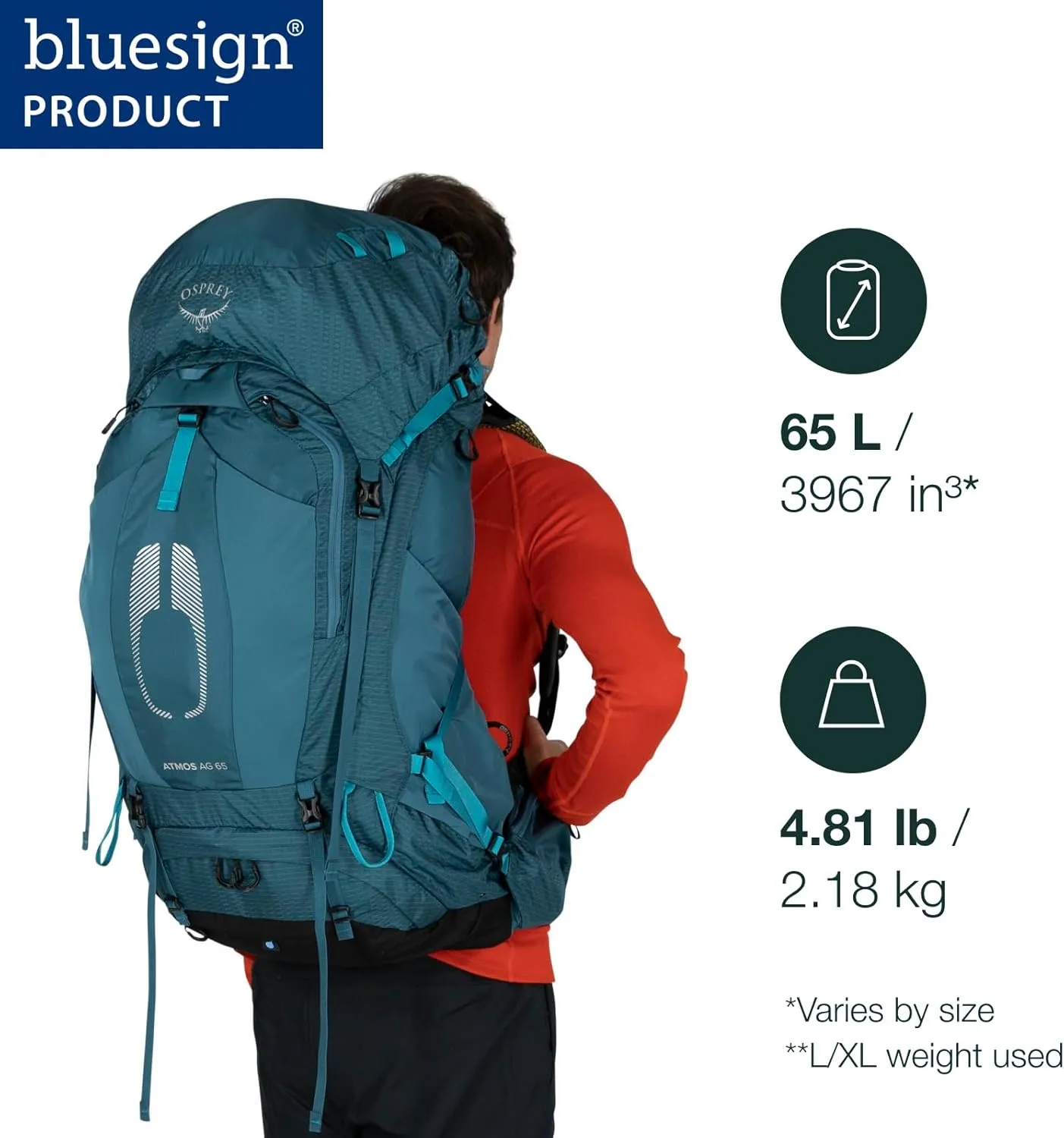Osprey Atmos AG 65L Men's Backpacking Backpack, Mythical Green, S/M