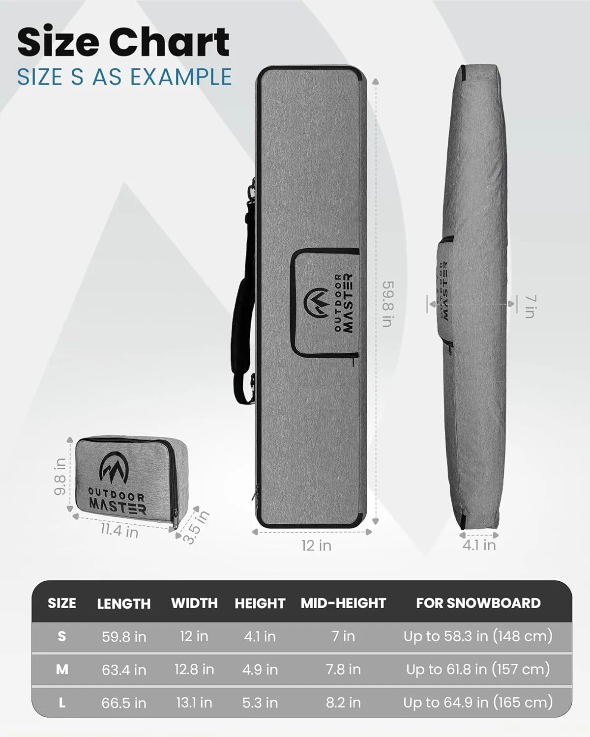 OutdoorMaster Snowboard Bag - 900D Water Resistant Snowboard Travel Bag with Shoulder Strap, Foldable Storage Design