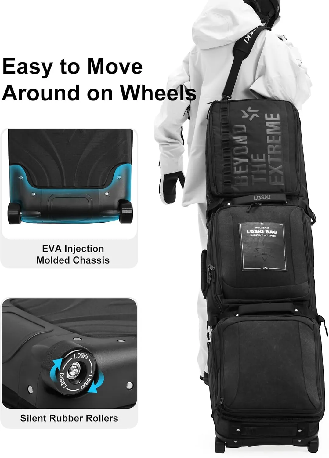 Padded Snowboard Bag with Wheels Expandable Ski Bags for Air Travel Adjustable Ski Bag