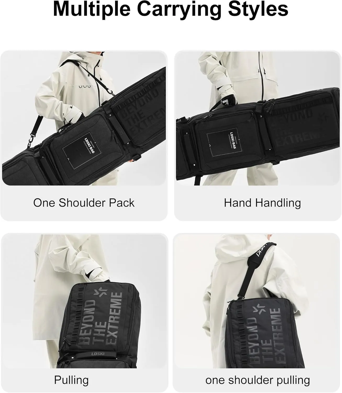 Padded Snowboard Bag with Wheels Expandable Ski Bags for Air Travel Adjustable Ski Bag
