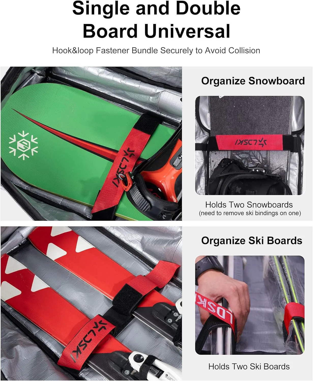 Padded Snowboard Bag with Wheels Expandable Ski Bags for Air Travel Adjustable Ski Bag