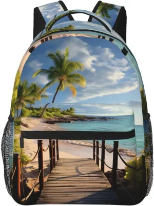 Palm Trees Beach Sea Ocean Backpack for Men Women Casual Daypack Laptop Backpack Computer Bag Travel Laptop Bag