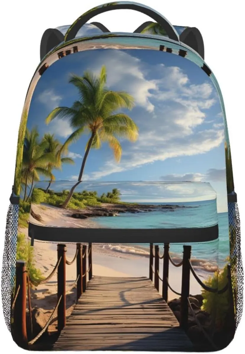 Palm Trees Beach Sea Ocean Backpack for Men Women Casual Daypack Laptop Backpack Computer Bag Travel Laptop Bag