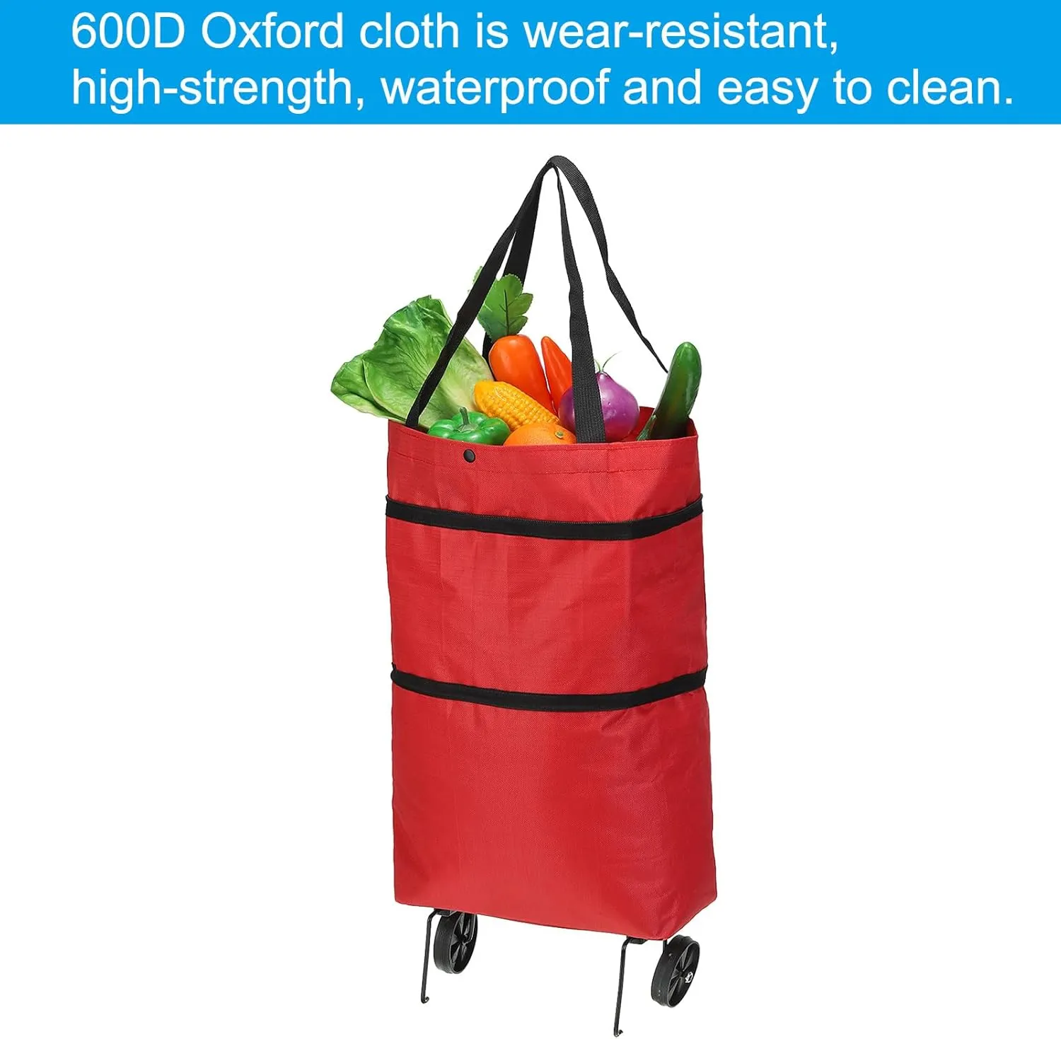 PATIKIL 13-18 Inch Foldable Shopping Bag with Wheels, Collapsible Trolley Bags Portable Grocery Bags Travel Bags for Vegetable Fruit Clothing Storage, Orange
