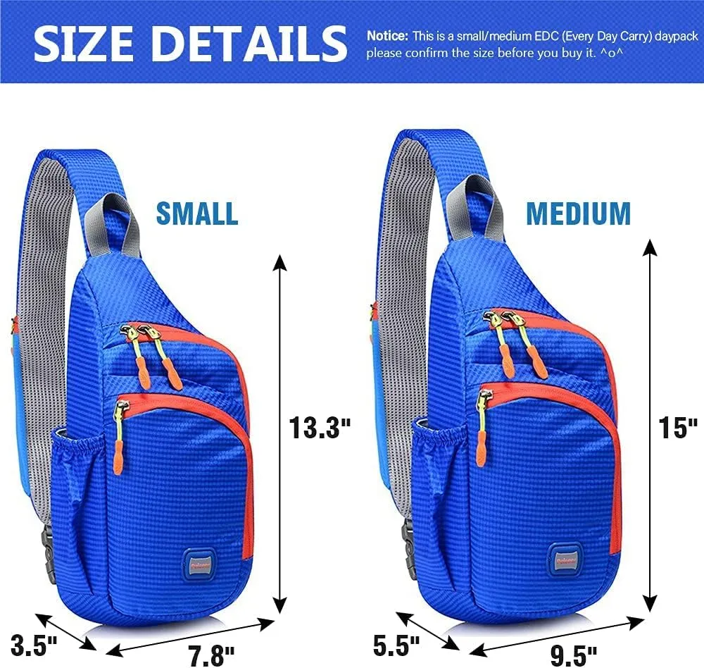 Peicees Small Sling Backpack Waterproof Unisex Shoulder Bag Chest Crossbody Daypack
