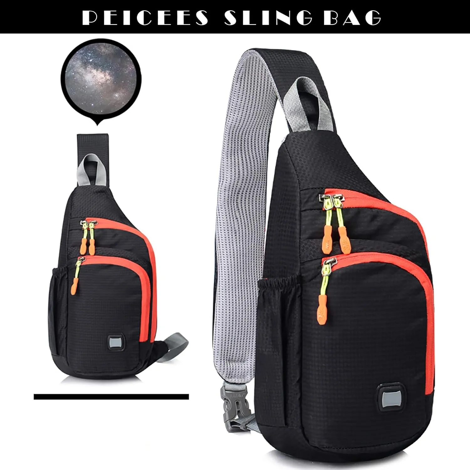 Peicees Small Sling Backpack Waterproof Unisex Shoulder Bag Chest Crossbody Daypack