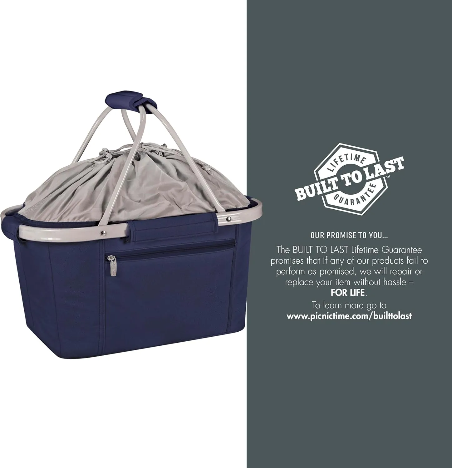 PICNIC TIME Metro Shopping Basket, Insulated Picnic Basket, Collapsible Market Basket, Utility Tote Cooler Bag