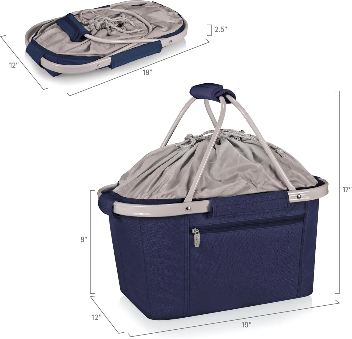 PICNIC TIME Metro Shopping Basket, Insulated Picnic Basket, Collapsible Market Basket, Utility Tote Cooler Bag