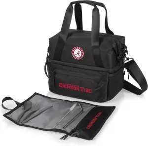 PICNIC TIME NCAA Oklahoma Sooners Tarana Lunch Bag Cooler with Utensils Made from Recycled Material, Lunch Box with Picnic Set, Upcycled Lunch Cooler Bag, (Carbon Black)