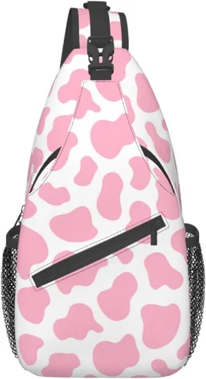 Pink Cow Print Unisex Sling Daypacks Adjustable Rope Shoulder Chest Bags Gym Sport Travel Hiking Daypack For Men Women Gift