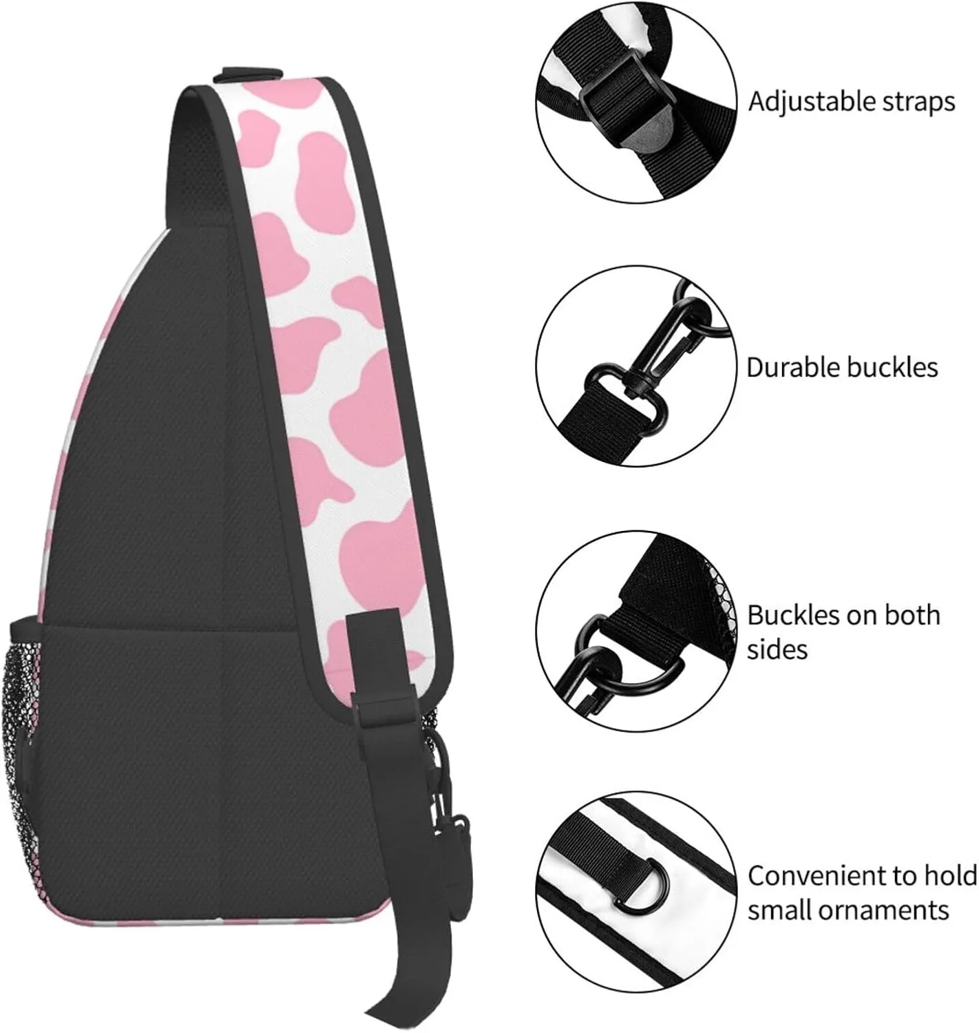Pink Cow Print Unisex Sling Daypacks Adjustable Rope Shoulder Chest Bags Gym Sport Travel Hiking Daypack For Men Women Gift