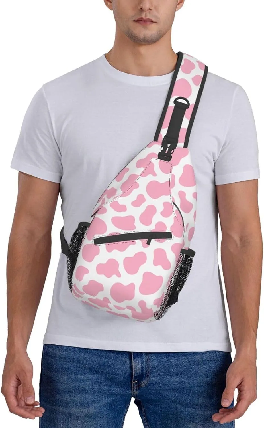 Pink Cow Print Unisex Sling Daypacks Adjustable Rope Shoulder Chest Bags Gym Sport Travel Hiking Daypack For Men Women Gift