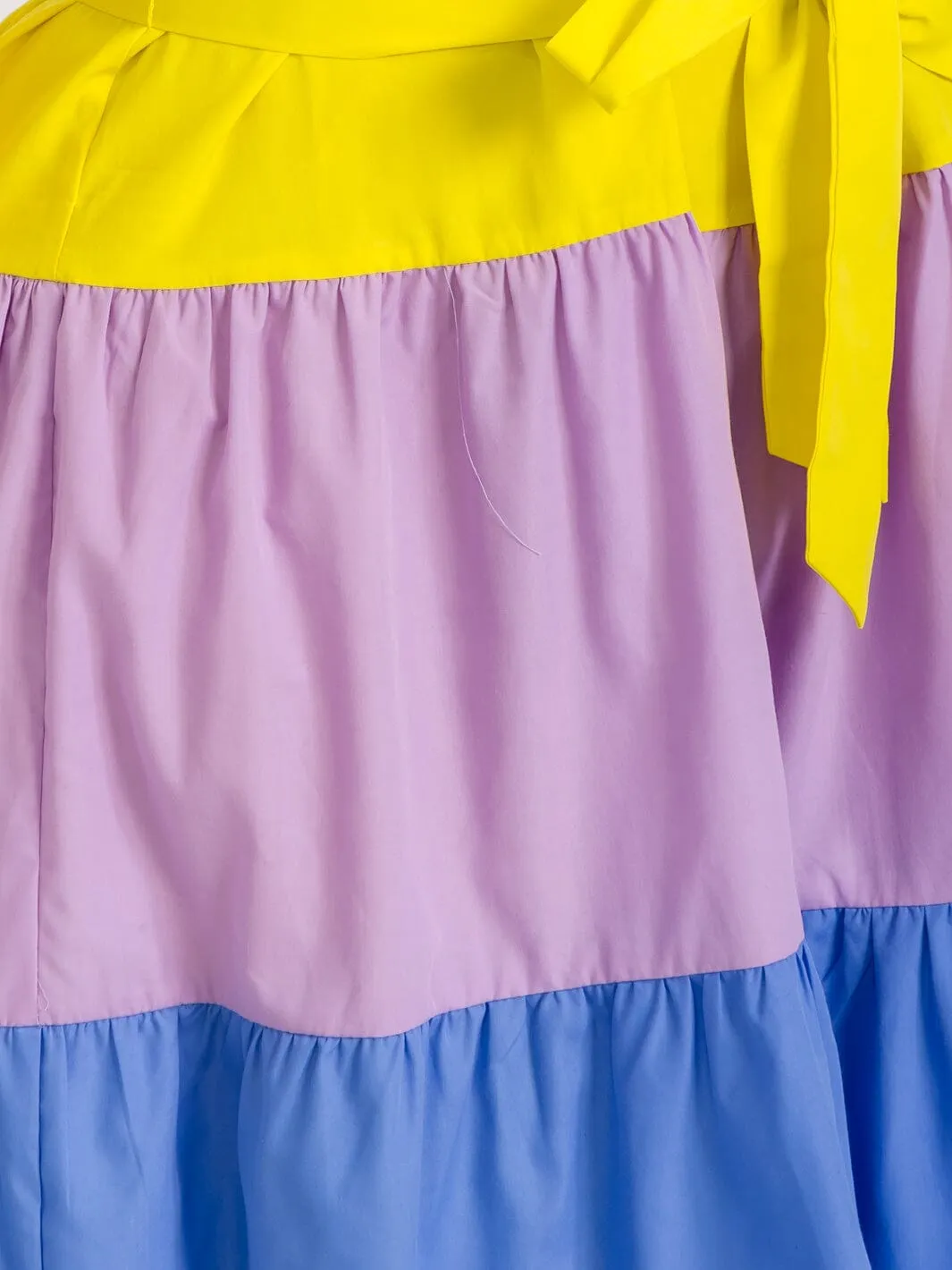 PLUS SIZE SLEEVELESS TIERED COLORBLOCK SELF TIE MIDI DRESS
