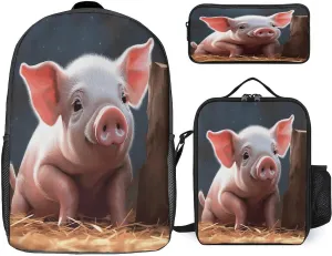 Pocket Backpack,Foolish Cute Pig Print Cross Body Lunch Bag Set,casual Daypacks,3 Pcs Backpack Set
