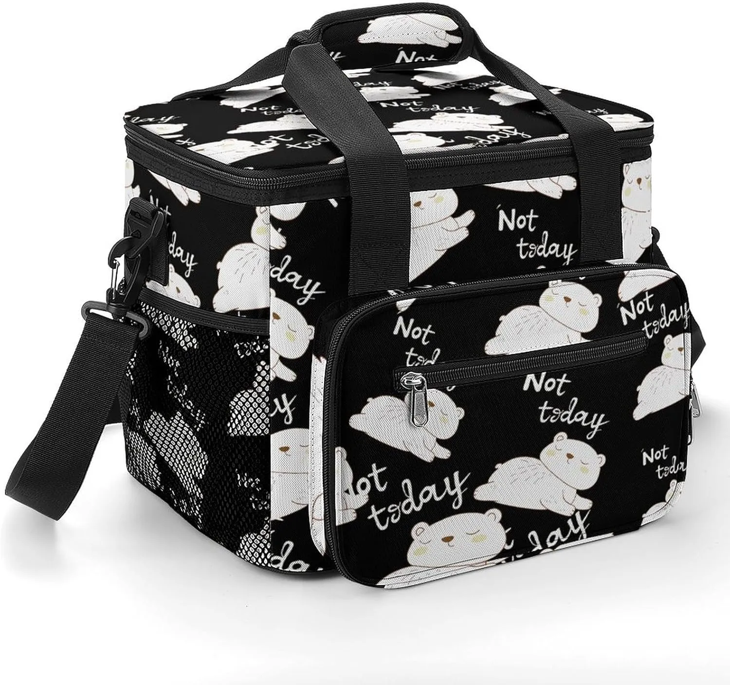 Polar Bear Not Today Soft Cooler Bag Insulated Grocery Bags Large Lunch Box for Travel Camping Car