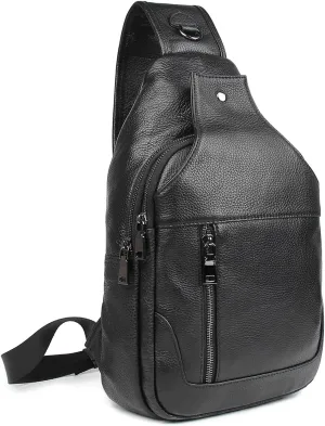 Polare Cowhide Leather Waterproof Casual Daypack Sling Shoulder Chest Crossbody Bag For Men