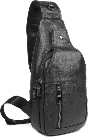 Polare Cowhide Leather Waterproof Casual Daypack Sling Shoulder Chest Crossbody Bag For Men