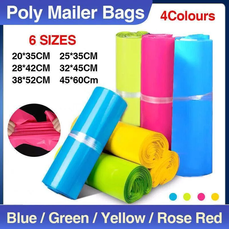 Poly Mailer Bags Mailing 100PCS 4Colours 5Sizes PE