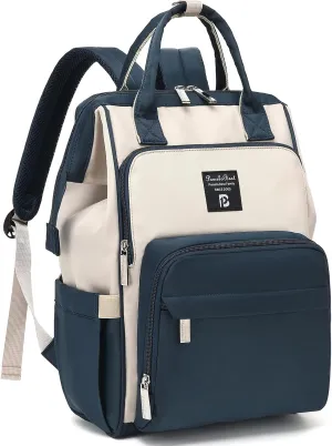 Pomelo Best Diaper Bag Backpack Stylish Waterproof Multifunctional Large Baby Bag with Changing Mat and Stroller Straps (Navy Blue/Almond)