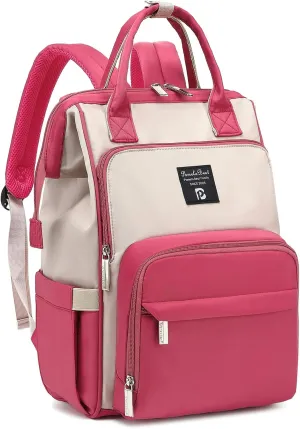 Pomelo Best Diaper Bag Backpack Stylish Waterproof Multifunctional Large Baby Bag with Changing Mat and Stroller Straps (Rose Red/Almond)