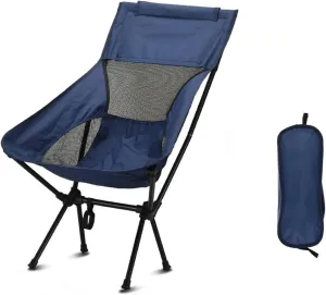 Portable Camping Chair Folding Backpacking Chair Lightweight Outdoor Camp Chair with Storage Bag,Beach Chair with Pillow for Travel,Sports,Picnic,Hiking, Backpacking (Blue)