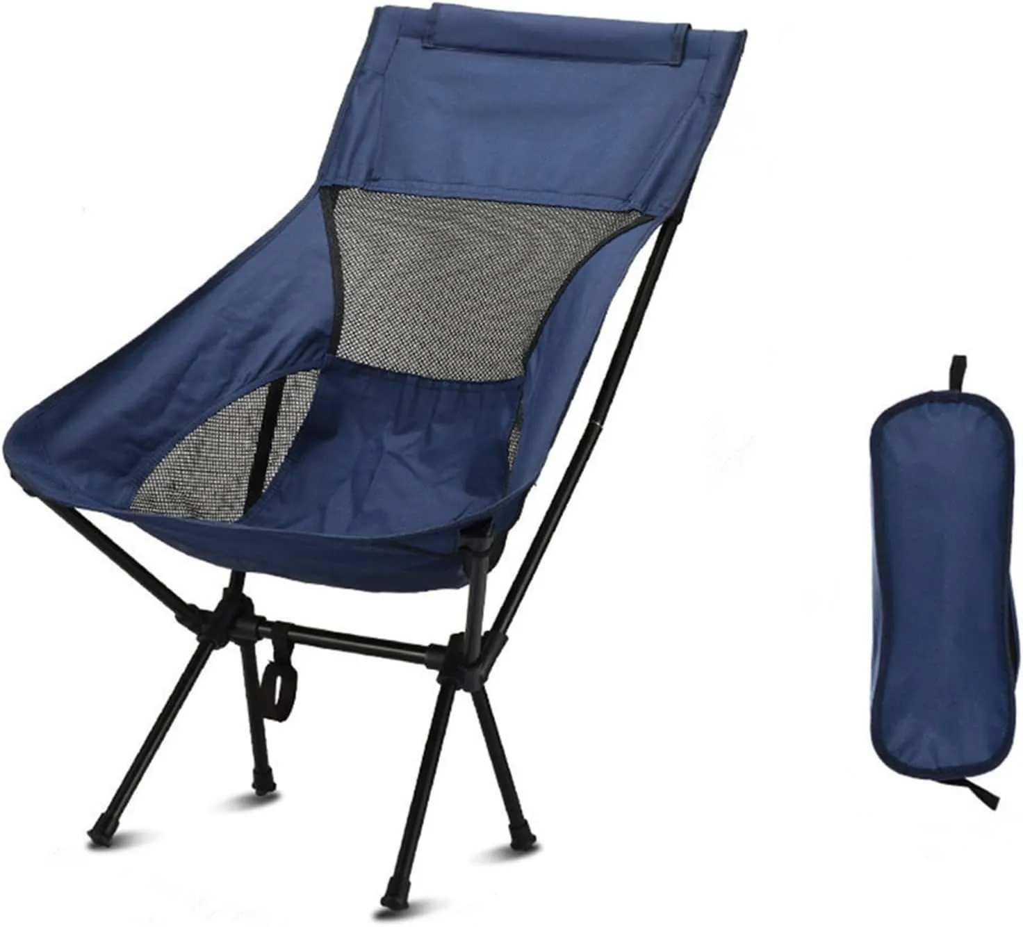 Portable Camping Chair Folding Backpacking Chair Lightweight Outdoor Camp Chair with Storage Bag,Beach Chair with Pillow for Travel,Sports,Picnic,Hiking, Backpacking (Blue)