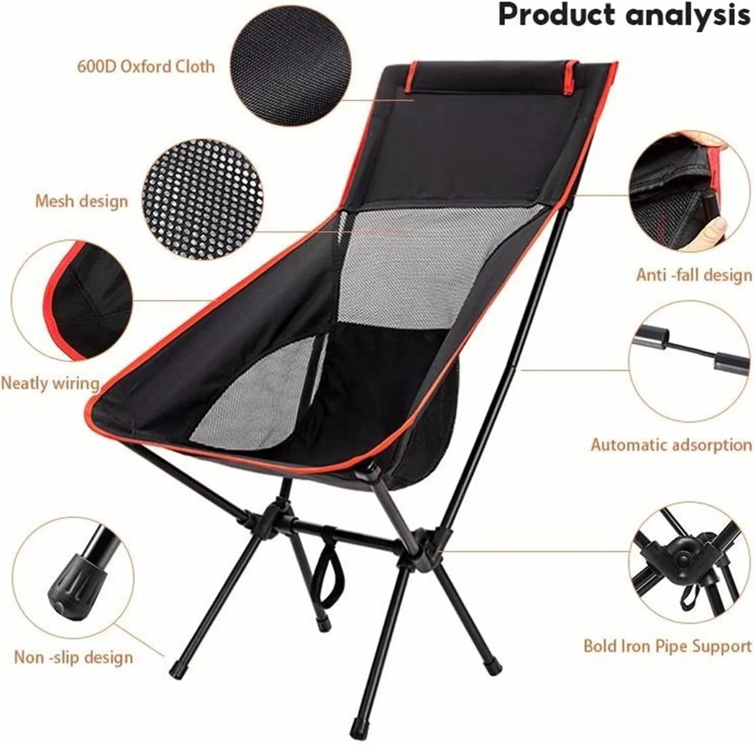 Portable Camping Chair Folding Backpacking Chair Lightweight Outdoor Camp Chair with Storage Bag,Beach Chair with Pillow for Travel,Sports,Picnic,Hiking, Backpacking (Blue)