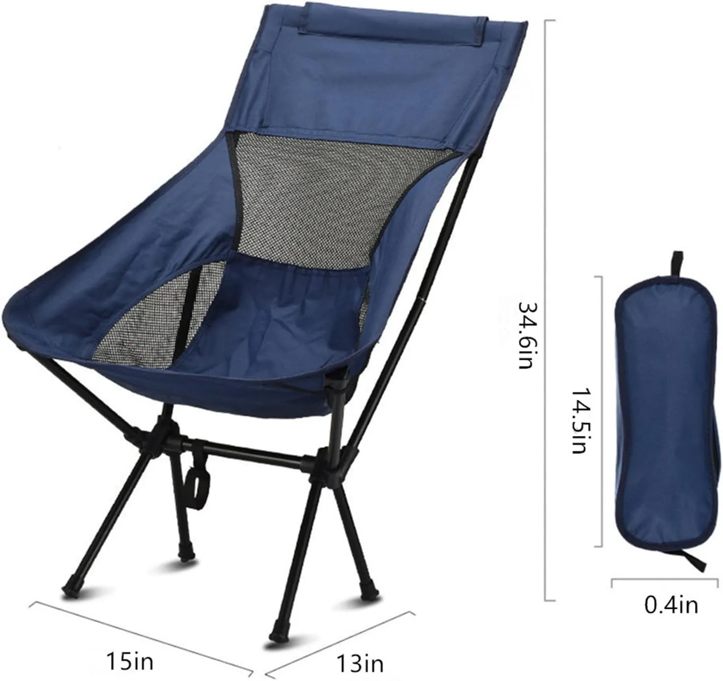 Portable Camping Chair Folding Backpacking Chair Lightweight Outdoor Camp Chair with Storage Bag,Beach Chair with Pillow for Travel,Sports,Picnic,Hiking, Backpacking (Blue)