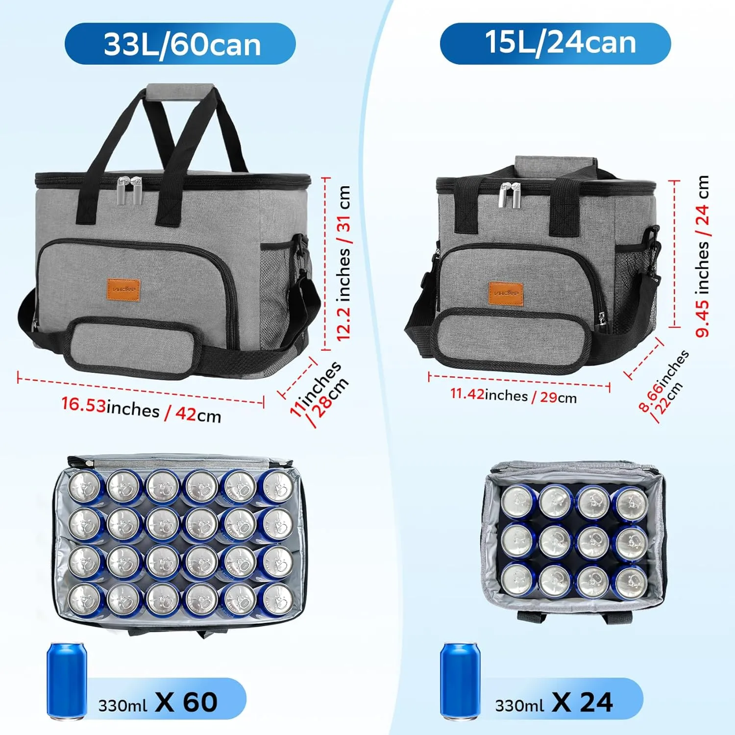 Portable Soft Cooler Bag - 24/60 Can Insulated Camping Cooler, Leakproof Collapsible Soft Sided Cooler for Drink, Suitable for Picnic, Beach, Outdoor, Lunch, Work, Ice Chest