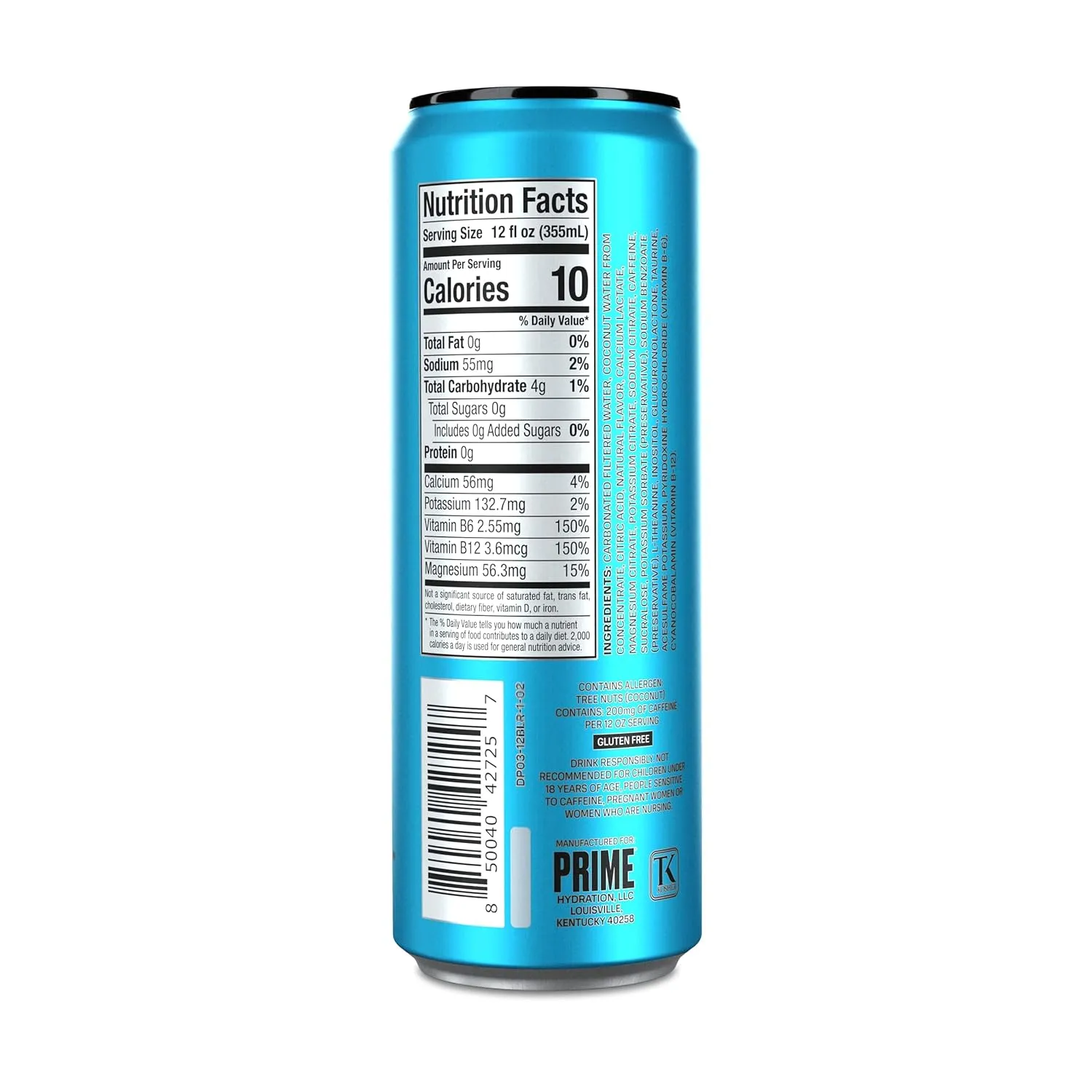 PRIME Energy BLUE RASPBERRY | Zero Sugar Energy Drink | Preworkout Energy | 200mg Caffeine with 355mg of Electrolytes and Coconut Water for Hydration| Vegan | Gluten Free |12 Fluid Ounce | 12 Pack