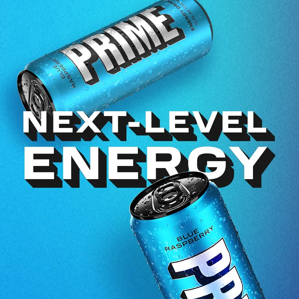 PRIME Energy BLUE RASPBERRY | Zero Sugar Energy Drink | Preworkout Energy | 200mg Caffeine with 355mg of Electrolytes and Coconut Water for Hydration| Vegan | Gluten Free |12 Fluid Ounce | 12 Pack
