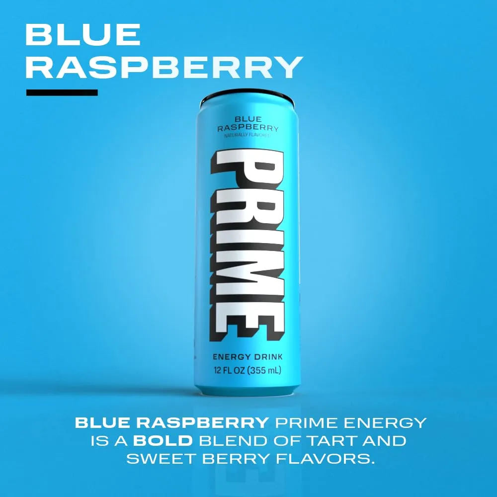PRIME Energy BLUE RASPBERRY | Zero Sugar Energy Drink | Preworkout Energy | 200mg Caffeine with 355mg of Electrolytes and Coconut Water for Hydration| Vegan | Gluten Free |12 Fluid Ounce | 12 Pack