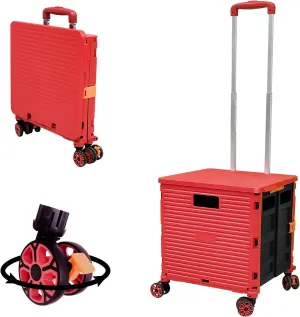 Quick Utility Cart Four -Rotate Wheeled Collapsible Handcart with Durable Heavy Duty Plastic Telescoping Handle for Travel Shopping Moving Luggage Office Use