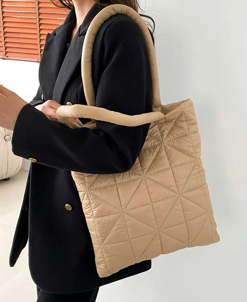 Quilted Tote Bags for Women Lightweight Padding Down Cotton Shoulder Bag Padded Large Handbag Top Handle Purse