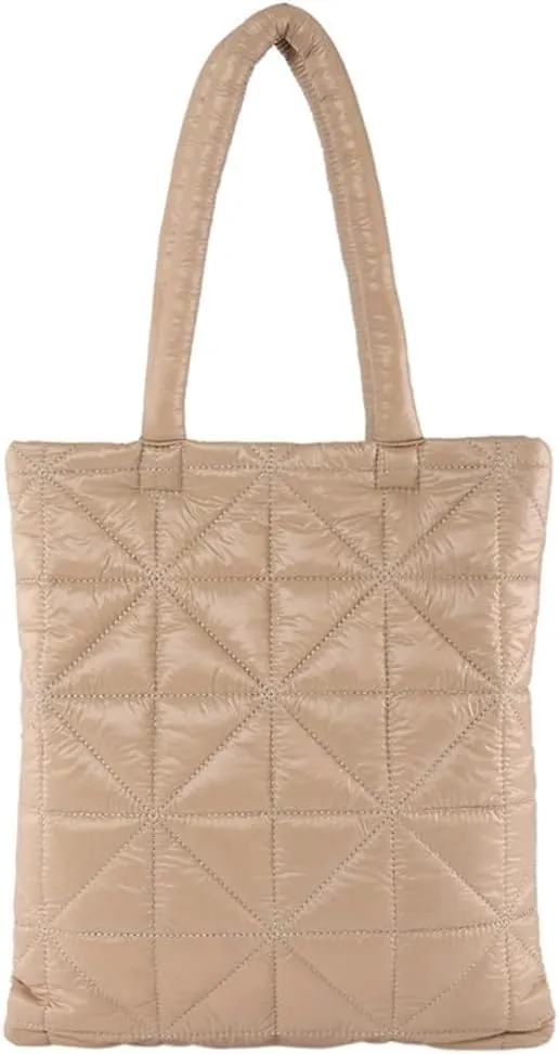 Quilted Tote Bags for Women Lightweight Padding Down Cotton Shoulder Bag Padded Large Handbag Top Handle Purse