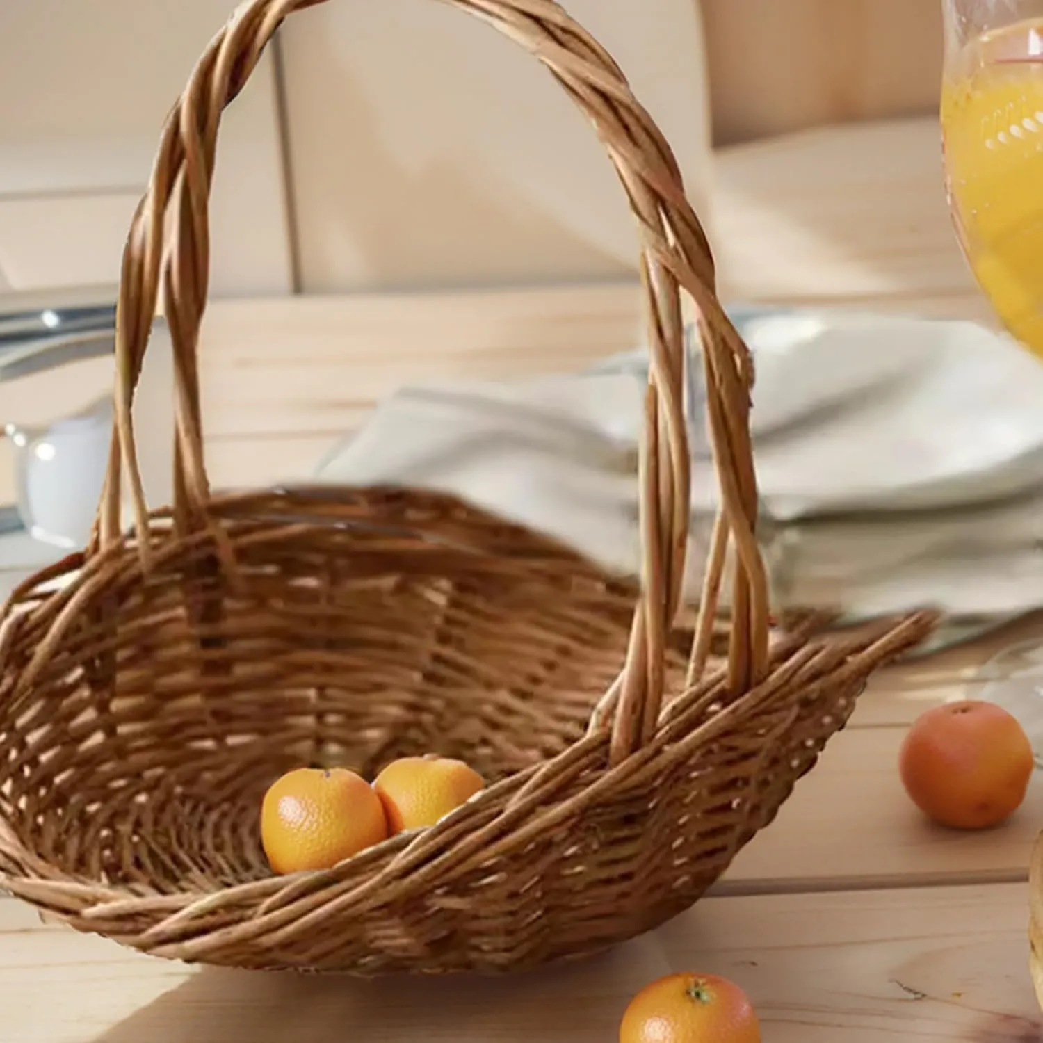 Rattan Basket with Handle Garden Baskets for Gathering Vegetables Portable Flower Gathering Basket New Multipurpose Woven Basket for Picnic Fruit Storage Organizing Easter Boxes (A, One Size)