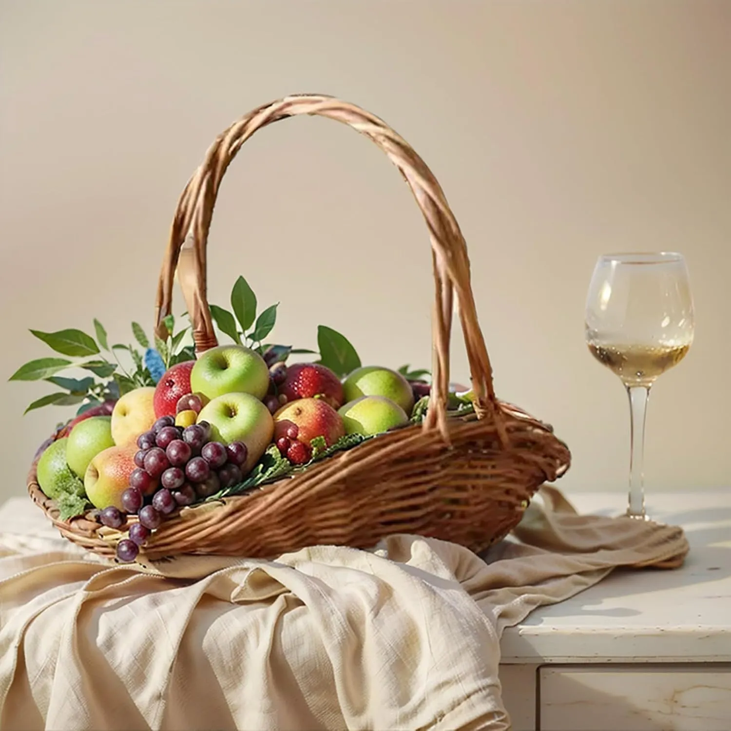 Rattan Basket with Handle Garden Baskets for Gathering Vegetables Portable Flower Gathering Basket New Multipurpose Woven Basket for Picnic Fruit Storage Organizing Easter Boxes (A, One Size)